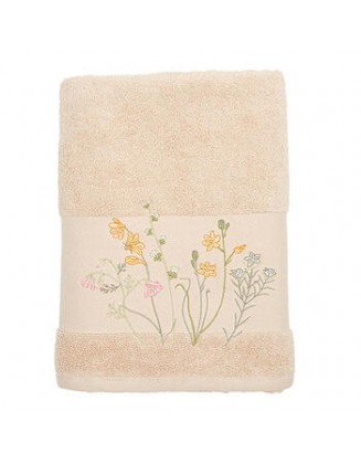 Beige Embroidered Egyptian Cotton Bath Towel