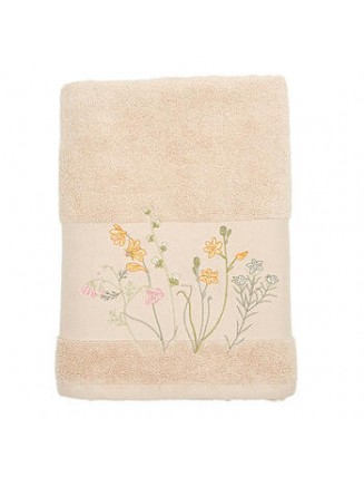 Beige Embroidered Egyptian Cotton Bath Towel